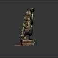 Golden Ornate Sitting Sculpture With Intricate Details And Colorful Decorative Base