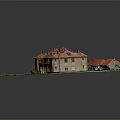 Traditional Connected Buildings With Red Roofs Arched Walkways And Courtyard Space