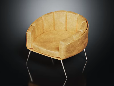 Light Brown Modern Round Armchair With Fabric Upholstery And Slim Metal Legs 3d model