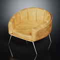 Light Brown Modern Round Armchair With Fabric Upholstery And Slim Metal Legs