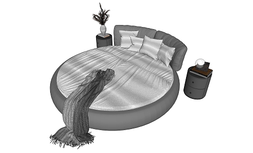 Modern Round Bed Double Bedside Table 3d model