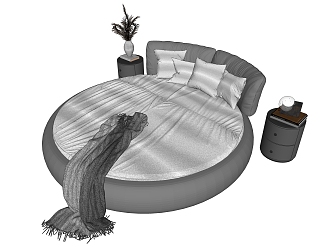 Modern Round Bed Double Bedside Table 3d model