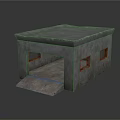 Concrete Small Building With Sloped Entrance Flat Roof And Small Windows