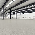 Industrial Warehouse Spacious Interior With Steel Structure Roof Skylights Gray Floor And White Walls