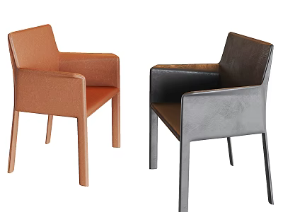 Modern Brown and Gray Leather Upholstered Dining Chairs With Sleek Armrests Design 3d model
