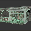 Vintage Building Model with Arched Structure Metal Framework and Stone Wall Texture 3d model
