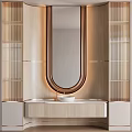 Modern Elegant Bathroom Vanity Cabinet With Oval Gold Frame Mirror And White Basin