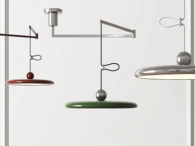 Modern Pendant Lights With Red Green Silver Disc Shapes And Minimalist Hanging Design 3d model
