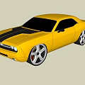 Yellow Classic Muscle Car With Black Racing Stripes And Large Alloy Wheels