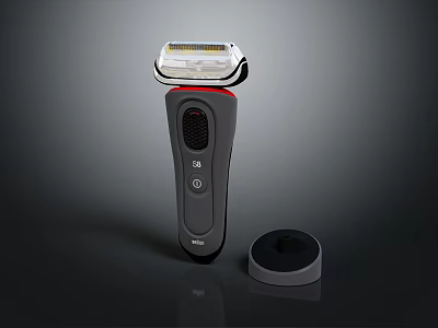 Modern Electric Shaver With Gray And Red Body And Matching Charging Base For Daily Use 3d model