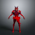 Fantasy Demon Character Red Outfit With Horns And Purple Shoulder Decorations