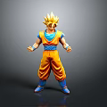 Anime Game Character With Golden Spiky Hair Blue Shirt Orange Pants And Standing Pose