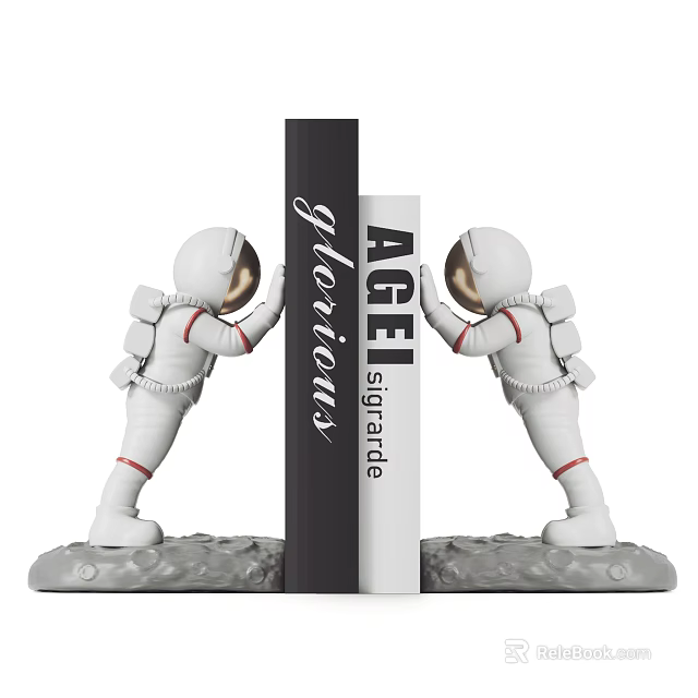 Resin Astronaut Bookends Holding Books On Moon Base Decor 3d model