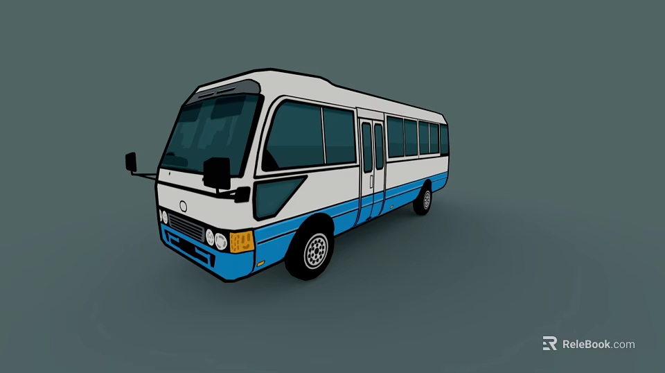 White and Blue City Bus With Large Windows and Side Doors 3d model 