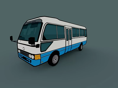 White and Blue City Bus With Large Windows and Side Doors 3d model