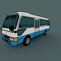 White and Blue City Bus With Large Windows and Side Doors