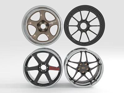 Stylish Car Alloy Wheels with Various Spoke Designs and Color Finishes 3d model