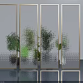 Transparent Glass Casement Door with Diamond Pattern Metal Frame and Green Plants Behind