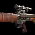 Vintage Military Rifle With Telescopic Sight Wooden Stock Metal Barrel And Tripod