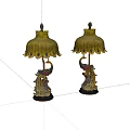 Traditional Style Table Lamps With Peacock Base And Yellow Decorative Shades