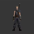 Spiky Blonde Haired Warrior Character With Large Sword Sleeveless Top And Loose Pants