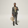 The Man Wearing Gray Suit Light Green T-shirt Holding Shopping Bags Giving Thumbs Up Smiling 3d model