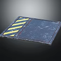 Industrial Metal Plate With Yellow Black Diagonal Stripes And Textured Gray Surface