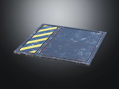 Industrial Metal Plate With Yellow Black Diagonal Stripes And Textured Gray Surface 3d model