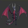 3D Fantasy Dragon Model With Dark Blue Body Pink Wings And Horns