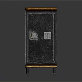 Vintage Safe Cabinet With Black Leather Like Surface Wooden Trim Metal Legs And Combination Lock