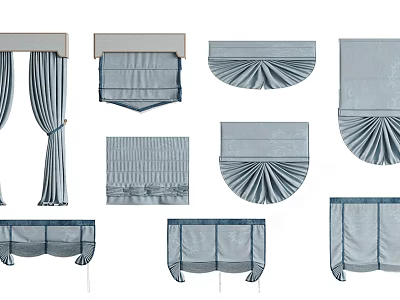 Various Roman Blinds Styles with Elegant Folding Designs for Home Window Decor 3d model