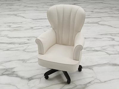 Beige Office Chair With Armrests Pleated Backrest And Wheels On Marble Floor 3d model