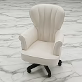 Beige Office Chair With Armrests Pleated Backrest And Wheels On Marble Floor