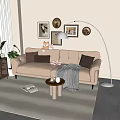 Double Sofa Floor Lamp Fabric Sofa Decorative Cabinet Decorative Painting Combination 3d model