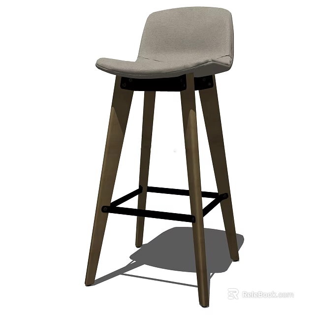 Modern Bar Stool With Light Colored Seat And Wooden Legs Design 3d model 