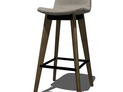 Modern Bar Stool With Light Colored Seat And Wooden Legs Design 3d model