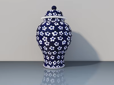 Traditional Blue and White Ceramic Jar with Floral Patterns and Lid 3d model