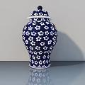 Traditional Blue and White Ceramic Jar with Floral Patterns and Lid