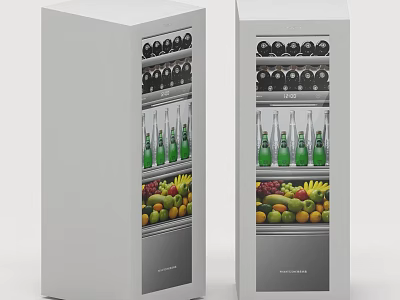 Modern Upright Refrigerators Storing Bottled Drinks And Fresh Fruits With Glass Door 3d model