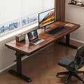 Wooden Computer Desk With Laptop Monitor Keyboard Speaker And Office Chair