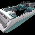 Modern White And Light Blue Yacht With Transparent Windshield And Blue Seats