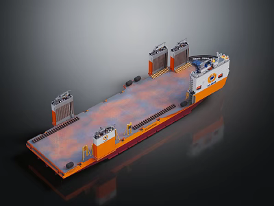 Large Orange and White Water Barge Featuring Open Deck for Cargo Transport 3d model