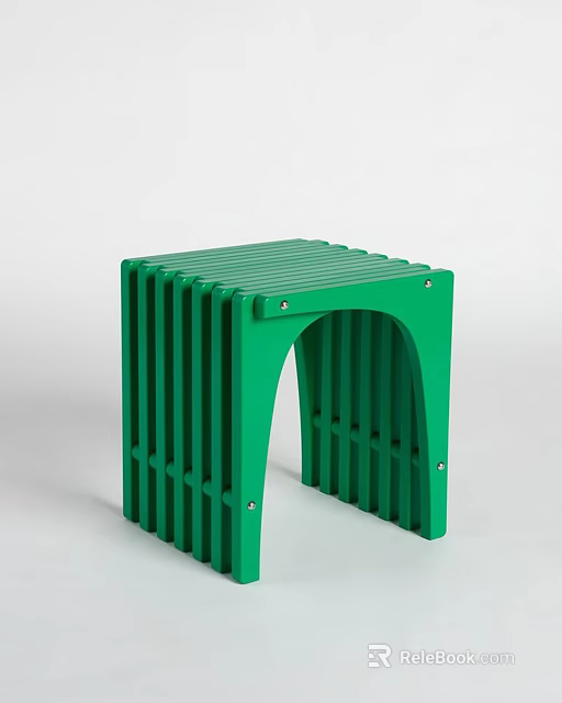 Green Modern Minimalist Side Table With Vertical Slat Design And Arched Base 3d model