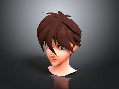 Male 3D Head with Brown Hair and Blue Eyes on Gray Black Gradient Reflective Surface 3d model