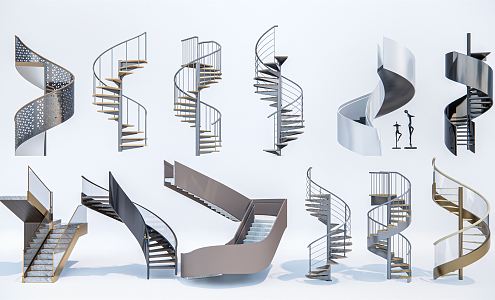 Modern revolving staircase combination metal staircase steel frame staircase arc staircase 3d model