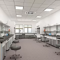 Modern Laboratory Interior With Lab Benches Stools Shelves Windows And Equipment