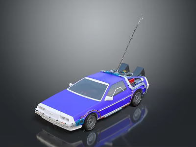 Classic Blue Two Door Car With Roof Mounted Antenna And Retro Styled Equipment 3d model
