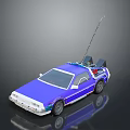 Classic Blue Two Door Car With Roof Mounted Antenna And Retro Styled Equipment