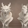 White Dragon And Horse Head Sculpture Carving With Wavy Base Design