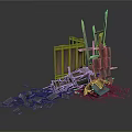 Collapsed Construction Debris With Wooden Planks Rubble And Broken Structures 3d model
